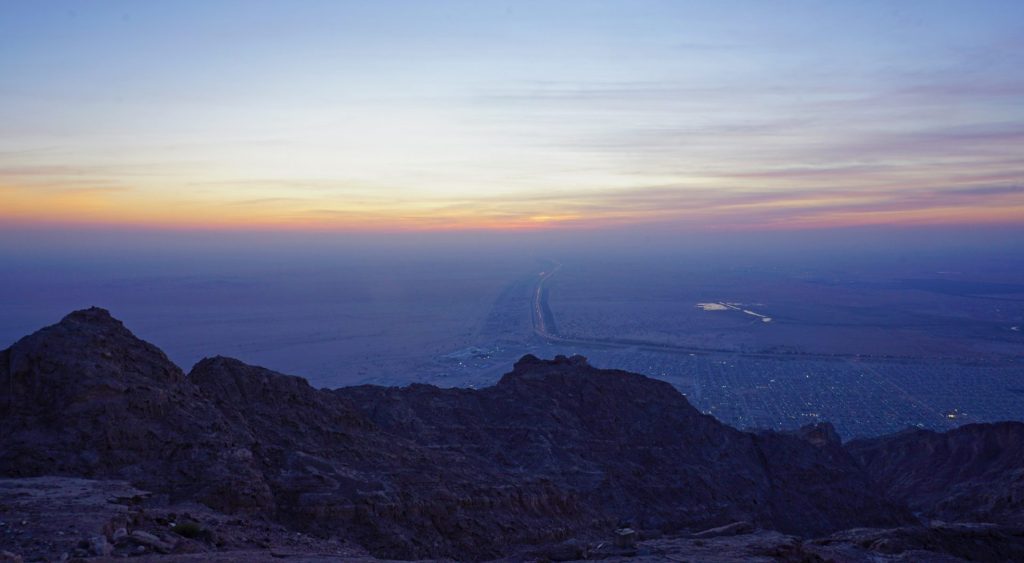 Late sunset over Al Ain from Jebel Hafeet