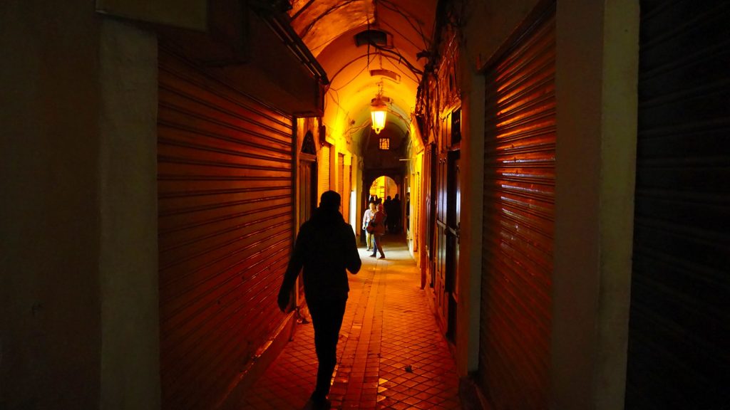 Tunis. THe Media at night.  The streets are getting less crowded, as the shops are closing