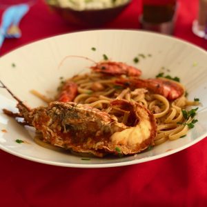 Seafood pasta with lobster