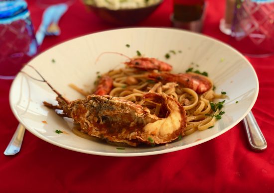 Seafood pasta with lobster