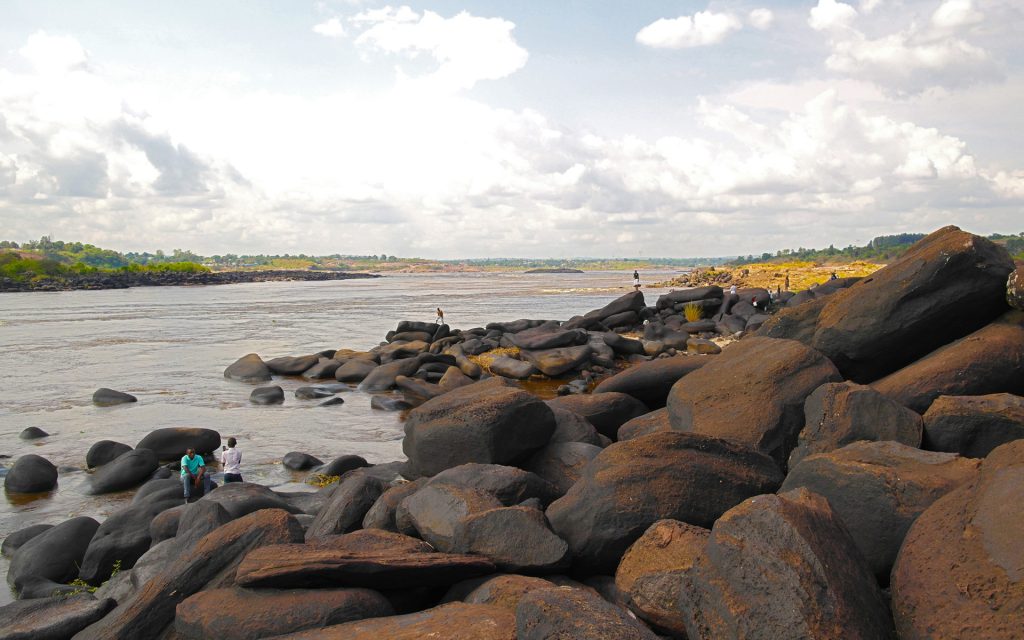 Mbudi Nature, in the outskirts of Kinshasa. This amassment of boulders at the banks of the Congo River is a popular local attraction