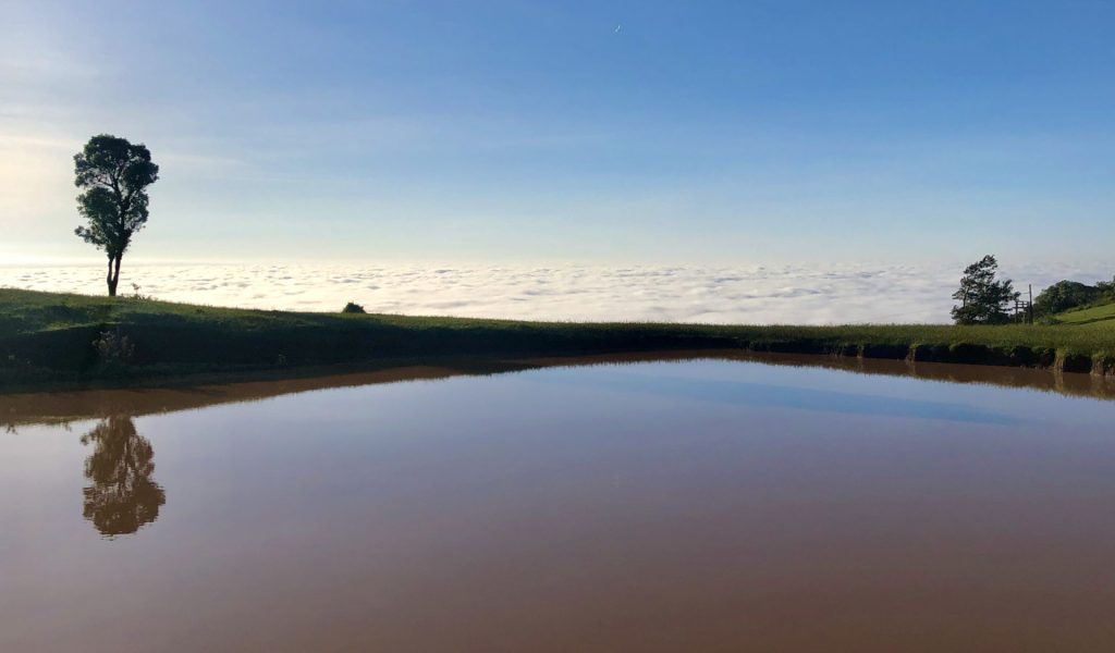 A small dam on top of the Ngong Hills.  Nairobi is right under those clouds!