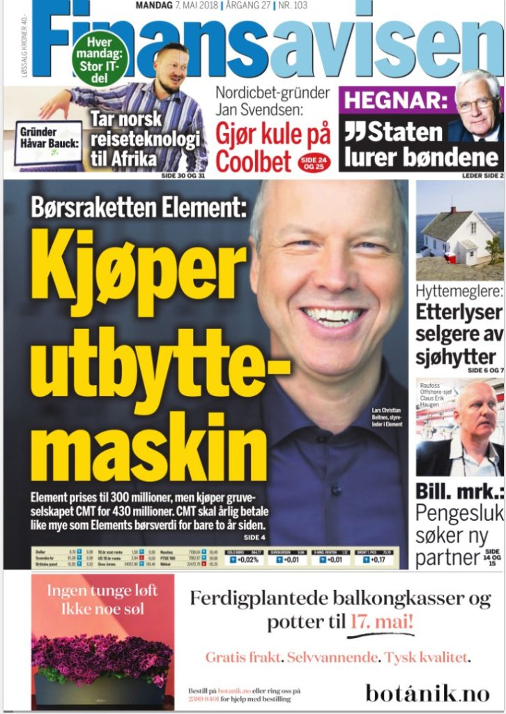 20180507 Finansavisen front